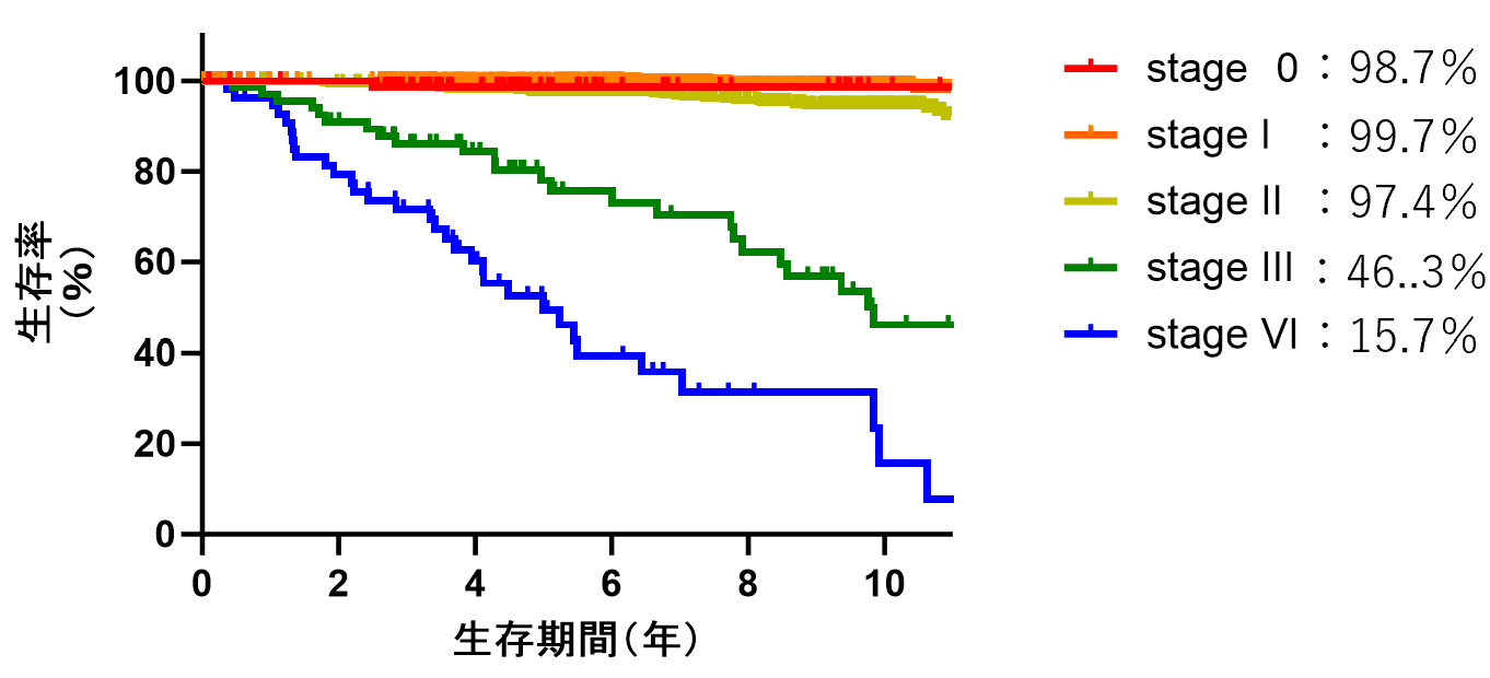 乳がん 10年生存率（当科2003-2010年）