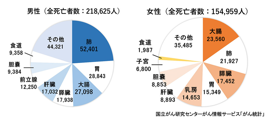 図2：発生部位別がん死亡者数（2018年）